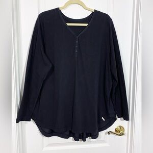 Woolrich Mixed Media Pleated Back Organic Cotton Henley Top Black 2X